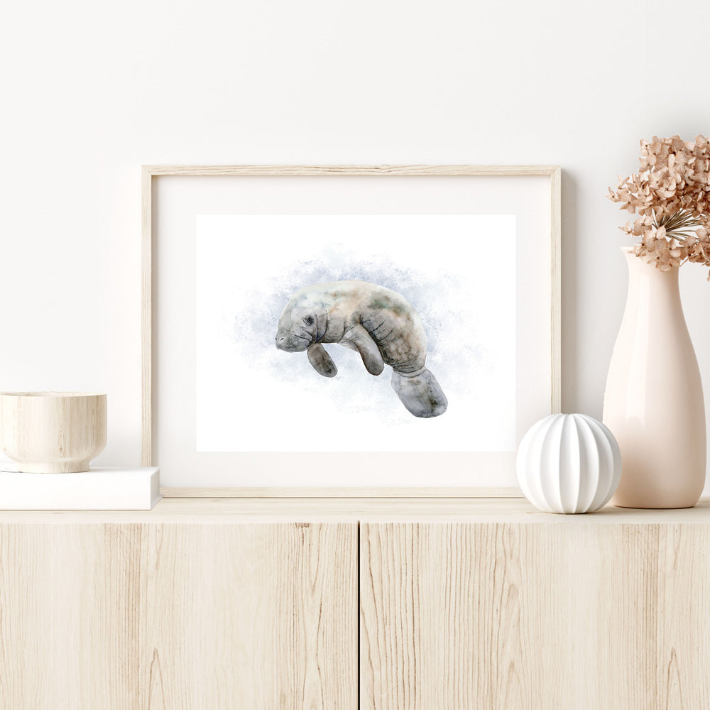 a picture of baby manatee on a shelf