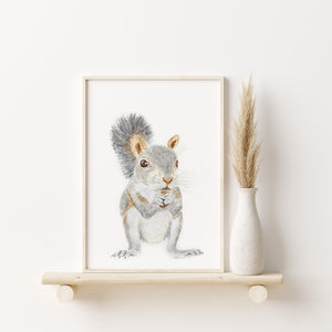Squirrel with an Acorn Watercolor Print