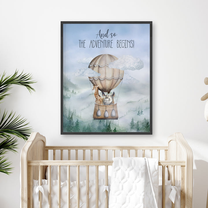 And So the Adventure Begins | Giraffe + Rhino Balloon Print