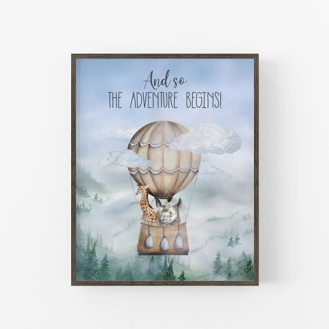 And So the Adventure Begins | Giraffe + Rhino Balloon Print