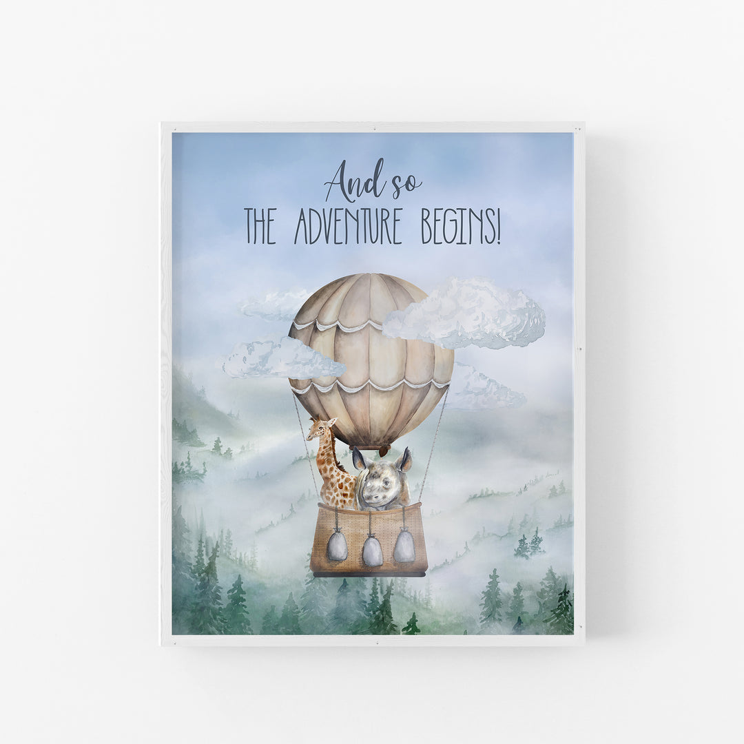 And So the Adventure Begins | Giraffe + Rhino Balloon Print
