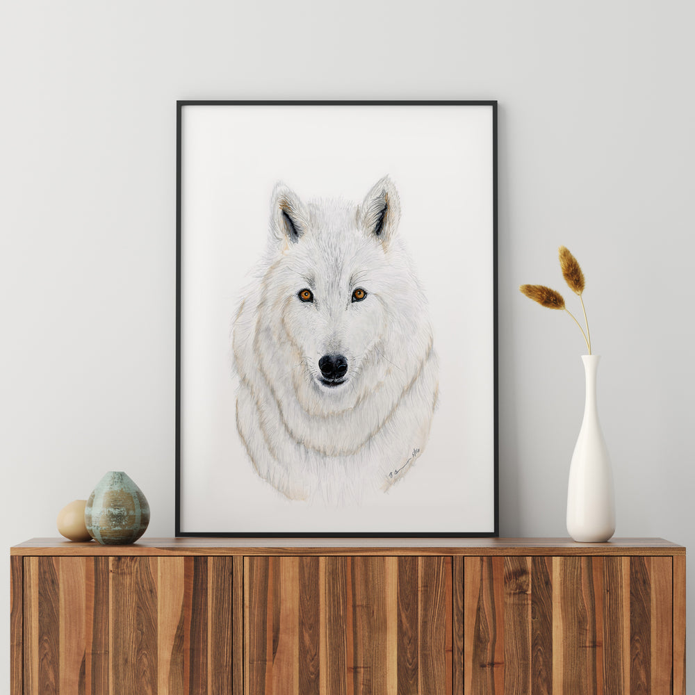 Arctic Wolf Watercolor Portrait - Tiny Toes Design