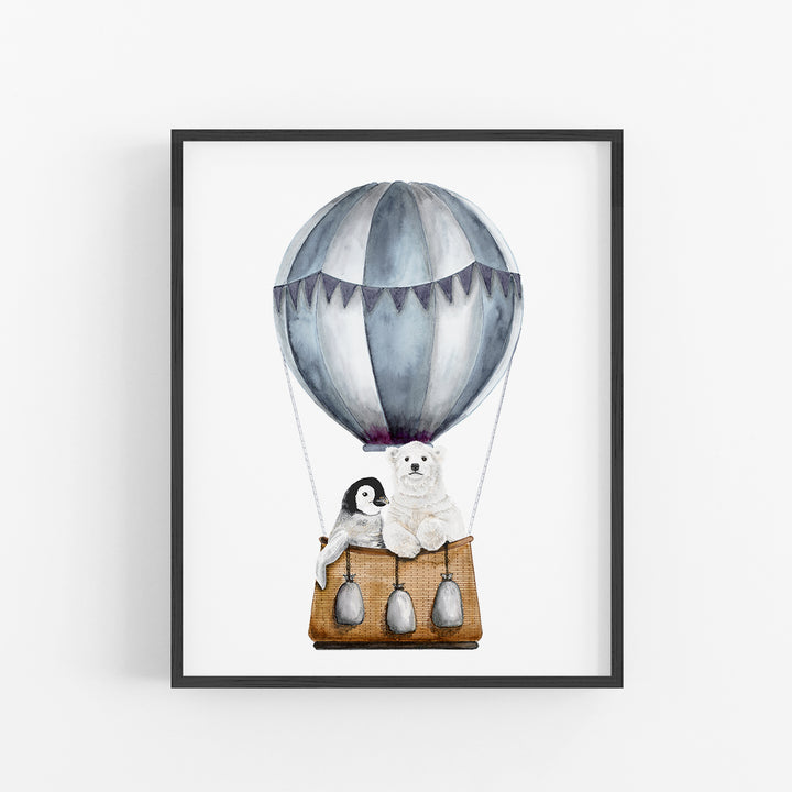 Hot Air Balloon with Baby Penguin and Polar Bear - Tiny Toes Design