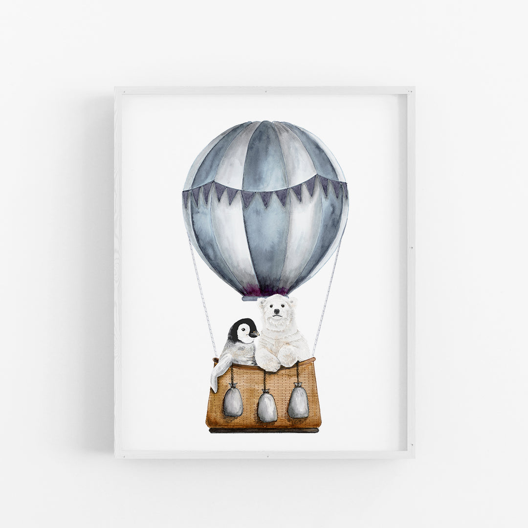 Hot Air Balloon with Baby Penguin and Polar Bear - Tiny Toes Design