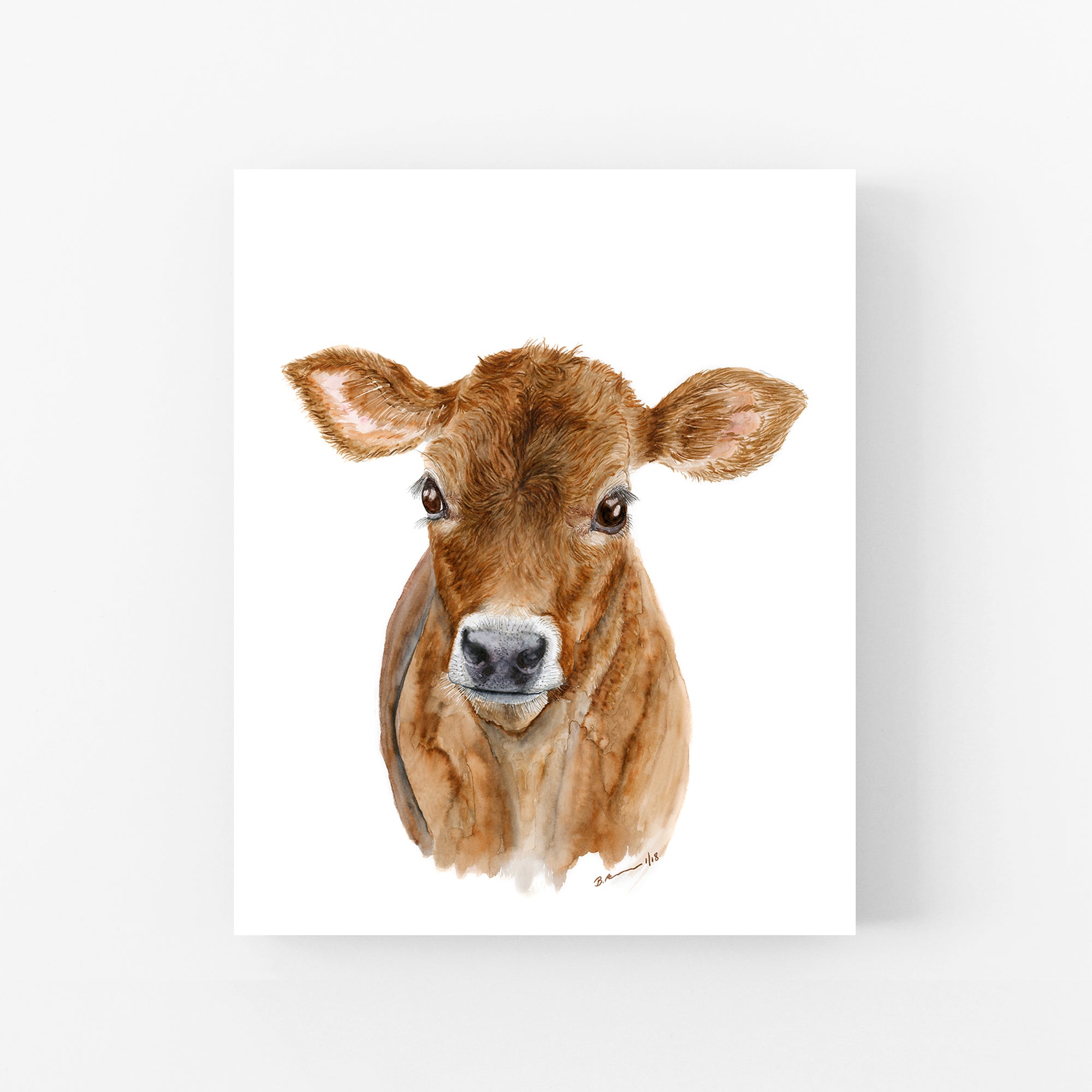 Baby Brown Cow Watercolor | Farm Nursery Art | Calf Print – Tiny