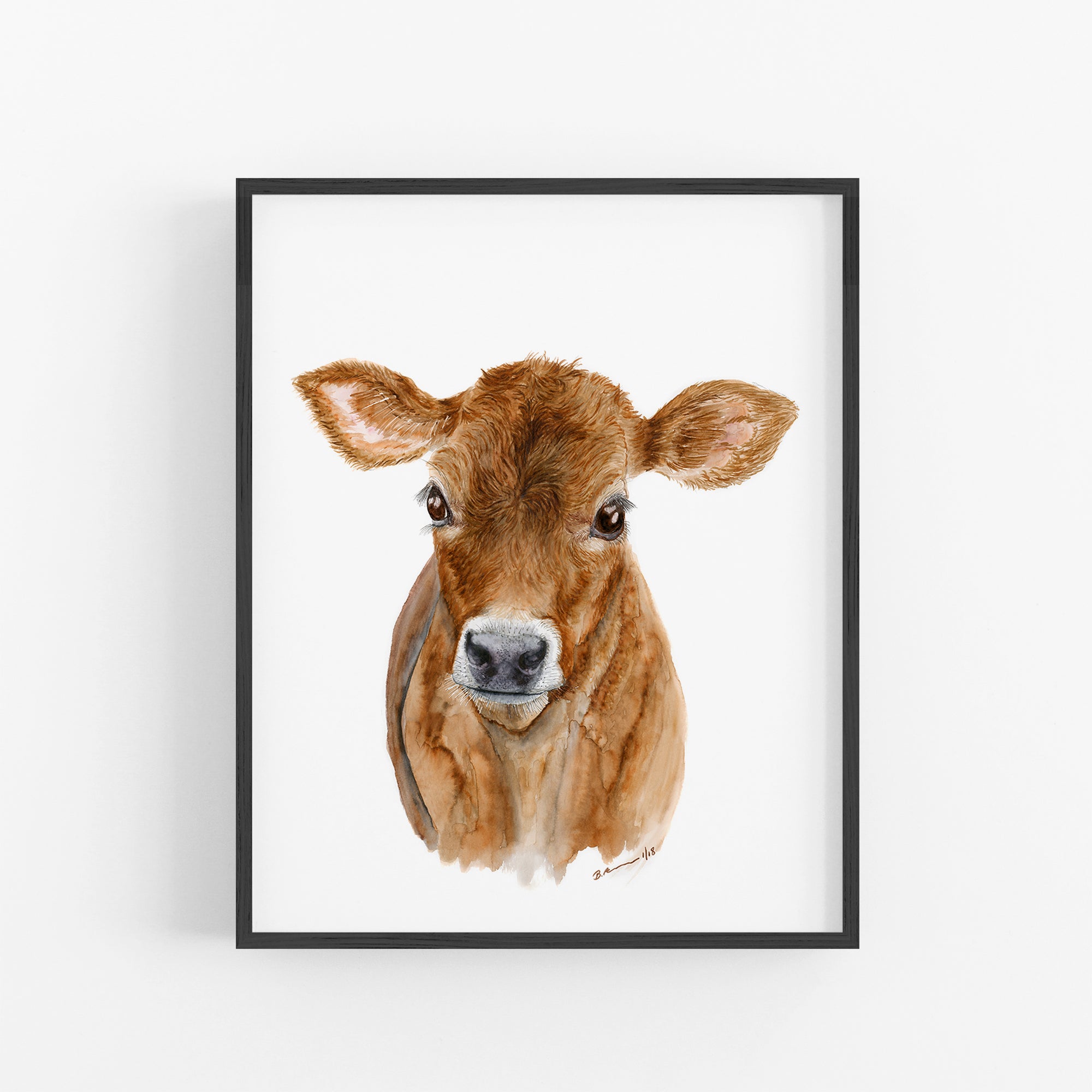 Baby Brown Cow Watercolor | Farm Nursery Art | Calf Print