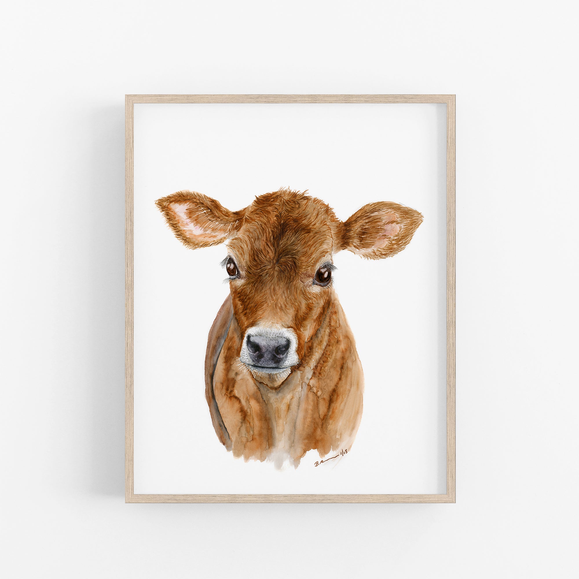 Baby Brown Cow Watercolor | Farm Nursery Art | Calf Print – Tiny