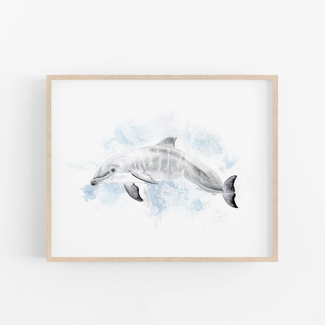 a picture of a dolphin in watercolor on a white background