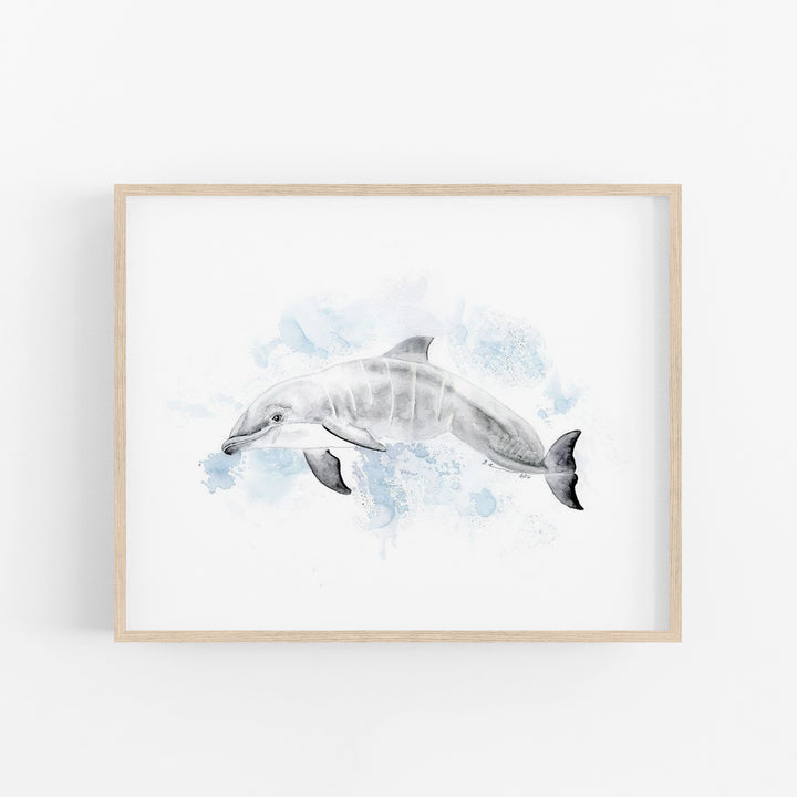 a picture of a dolphin in watercolor on a white background