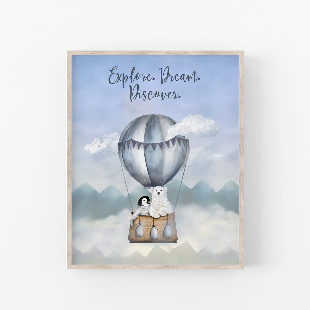 Explore. Dream. Discover. | Penguin + Polar Bear Balloon Print