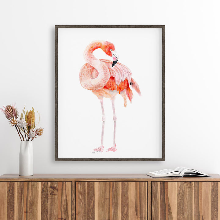 Impression aquarelle flamant rose