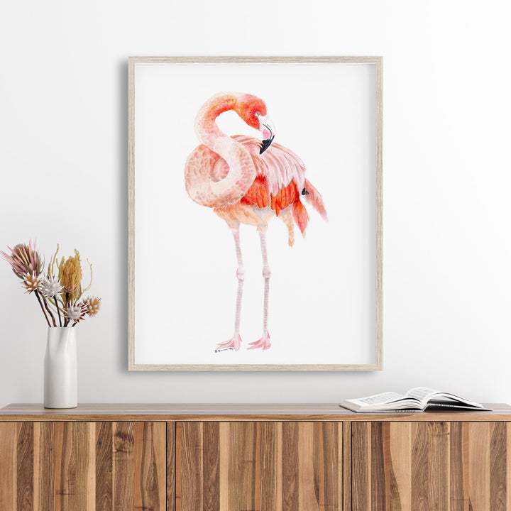 Impression aquarelle flamant rose