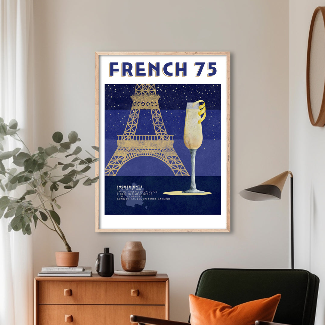 French 75 Cocktail Poster - Tiny Toes Design