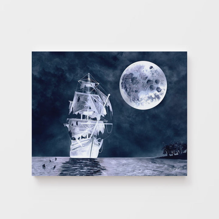 Ghost Ship Illustration - Pirate Room Decor - Horizontal Orientation - Tiny Toes Design