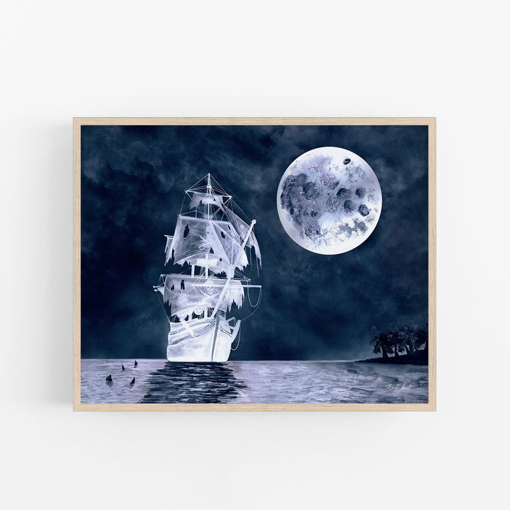 Ghost Ship Illustration - Pirate Room Decor - Horizontal Orientation - Tiny Toes Design