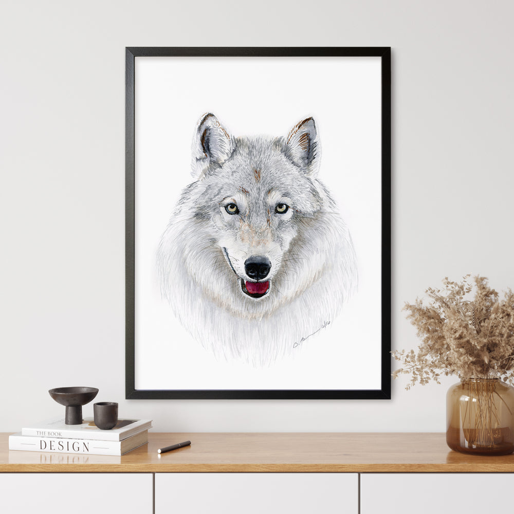 Gray Wolf Watercolor Portrait - Tiny Toes Design