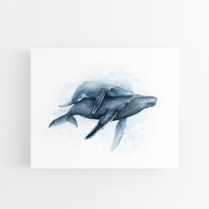 Mom and Baby Humpback Whale Watercolor - Time to Breathe - Tiny Toes Design