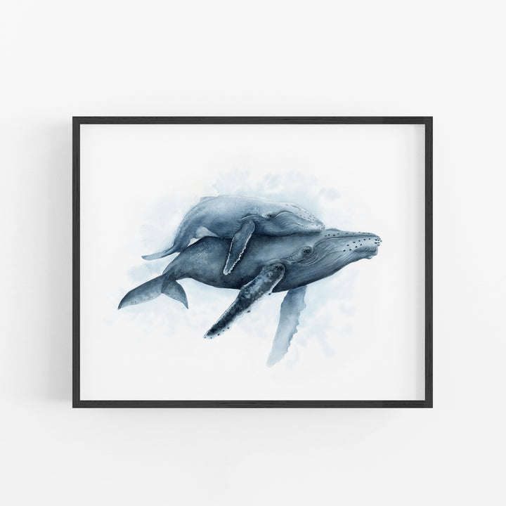 Mom and Baby Humpback Whale Watercolor - Time to Breathe - Tiny Toes Design