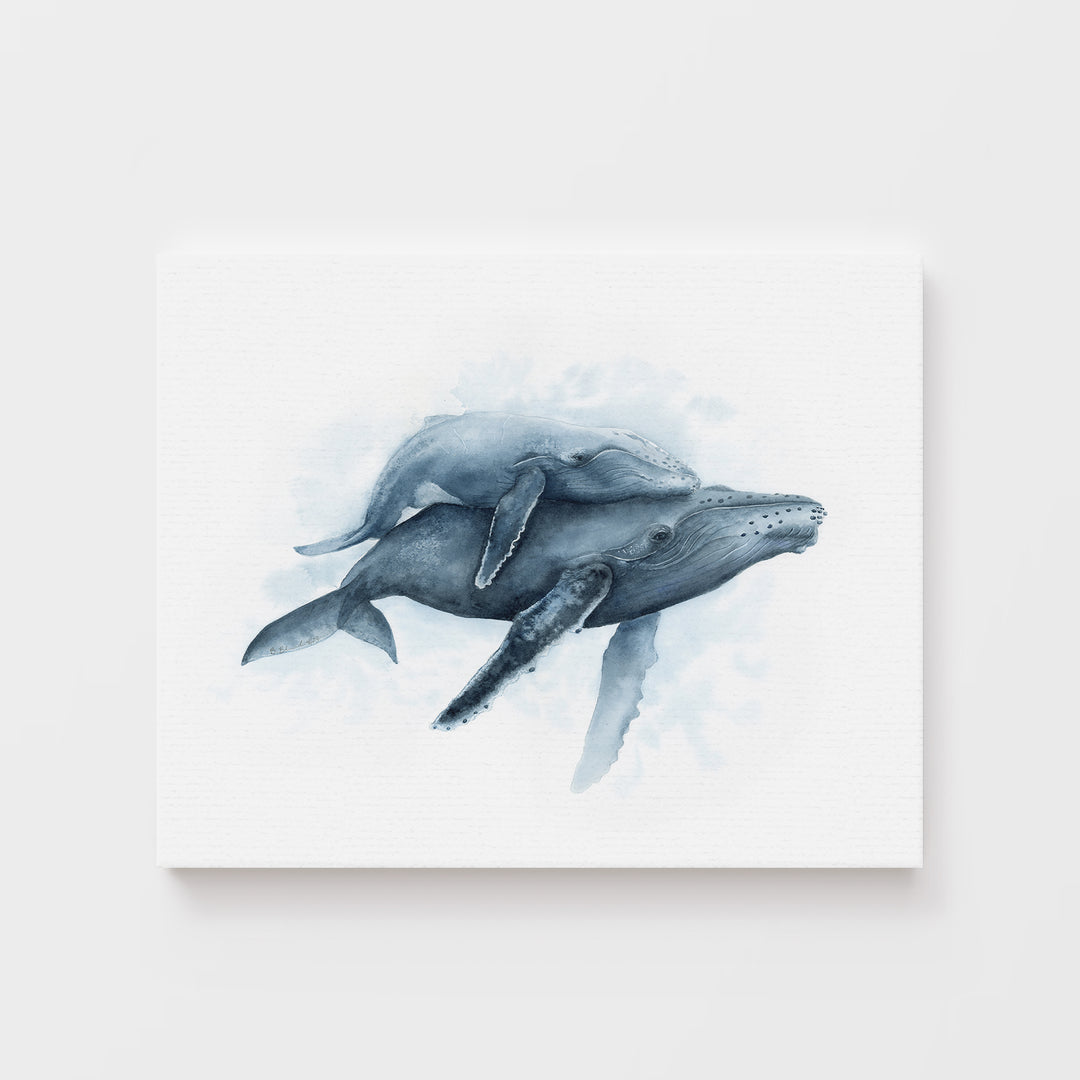 Mom and Baby Humpback Whale Watercolor - Time to Breathe - Tiny Toes Design