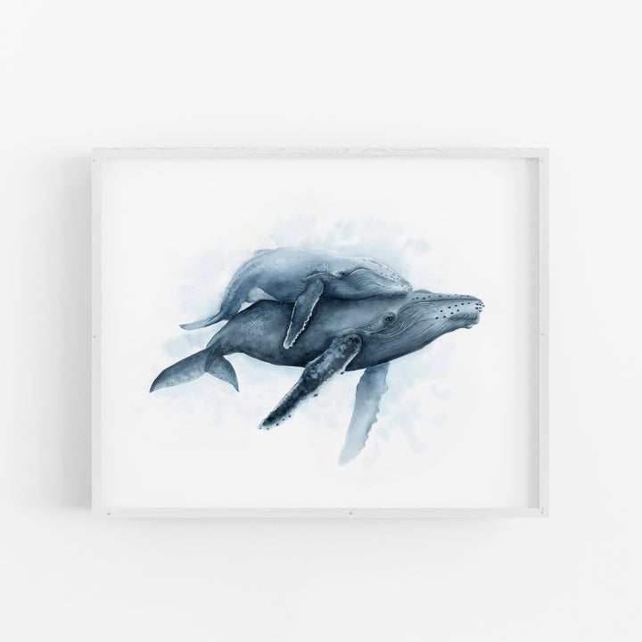 Mom and Baby Humpback Whale Watercolor - Time to Breathe - Tiny Toes Design