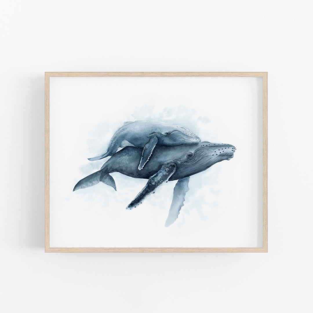 Mom and Baby Humpback Whale Watercolor - Time to Breathe - Tiny Toes Design
