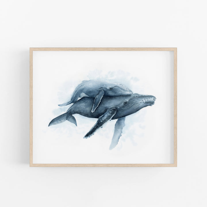 Mom and Baby Humpback Whale Watercolor - Time to Breathe - Tiny Toes Design