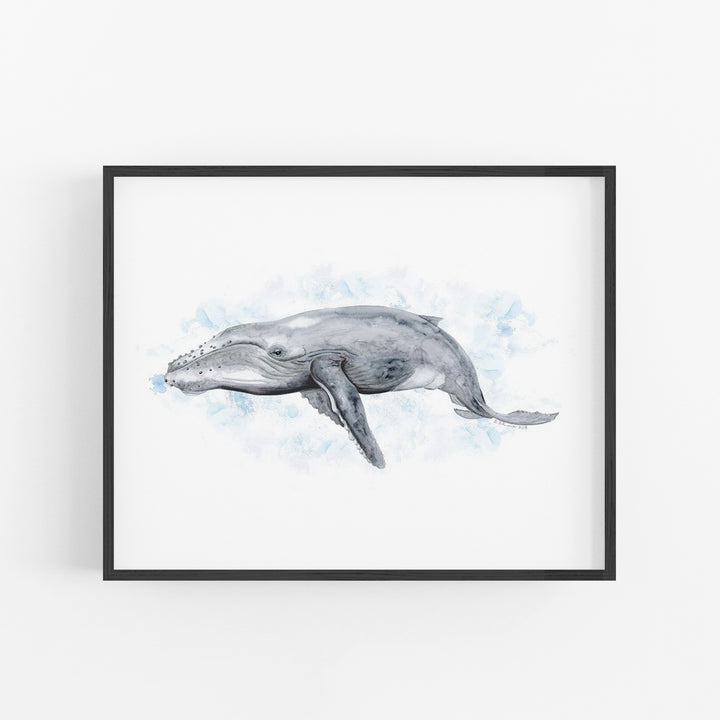 a drawing of a whale in a black frame