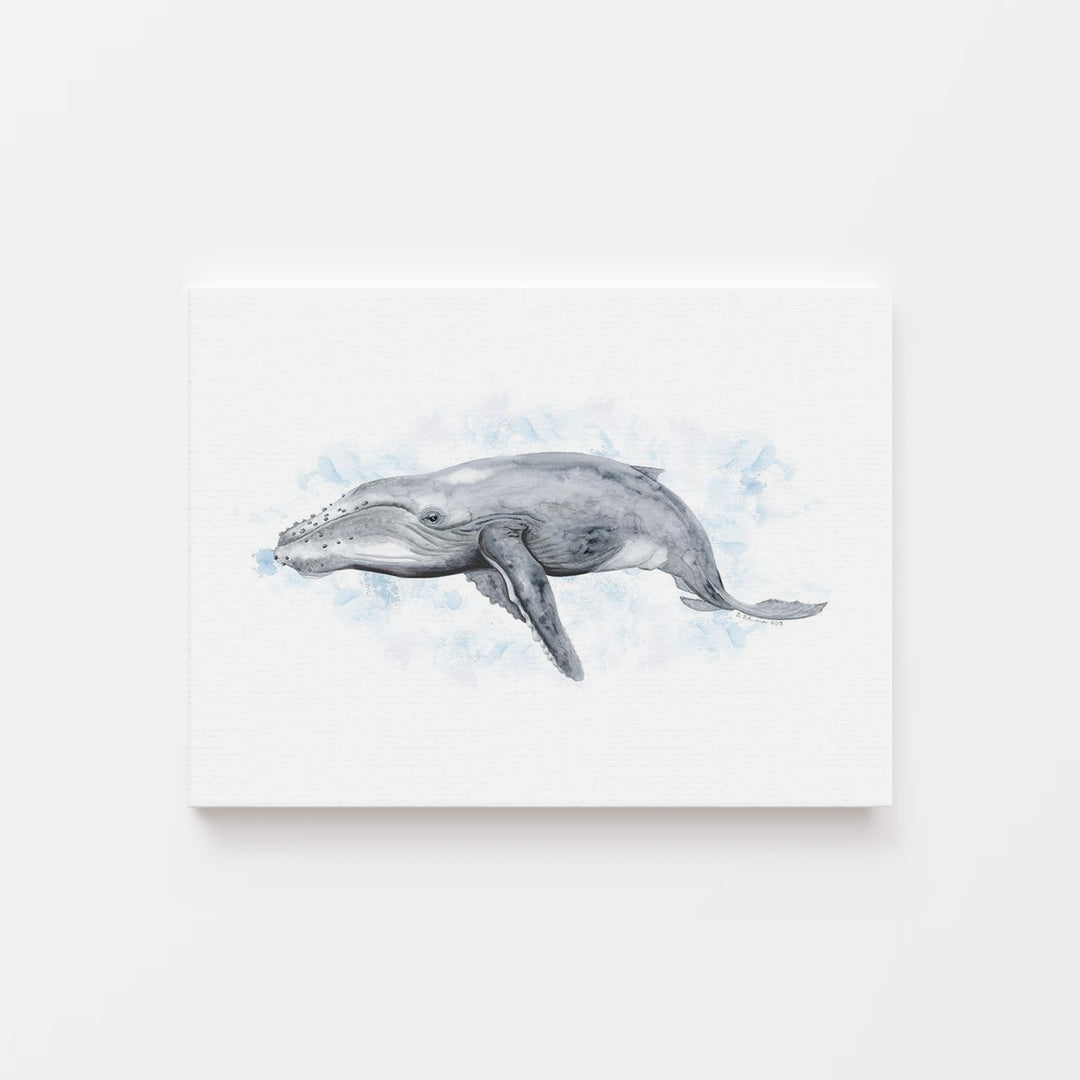 a painting of a whale on a white background