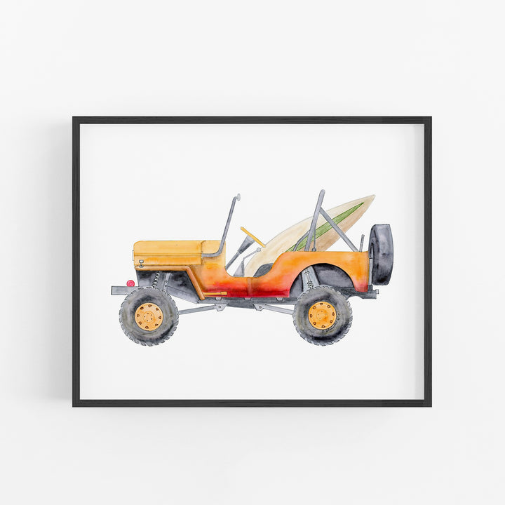 Orange Jeep Illustration - Boy's Room Decor - Tiny Toes Design