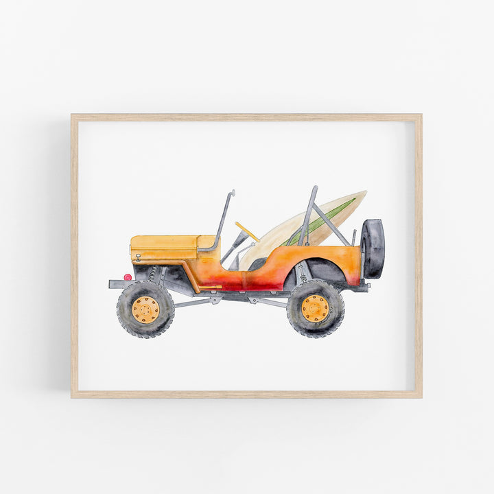 Orange Jeep Illustration - Boy's Room Decor - Tiny Toes Design