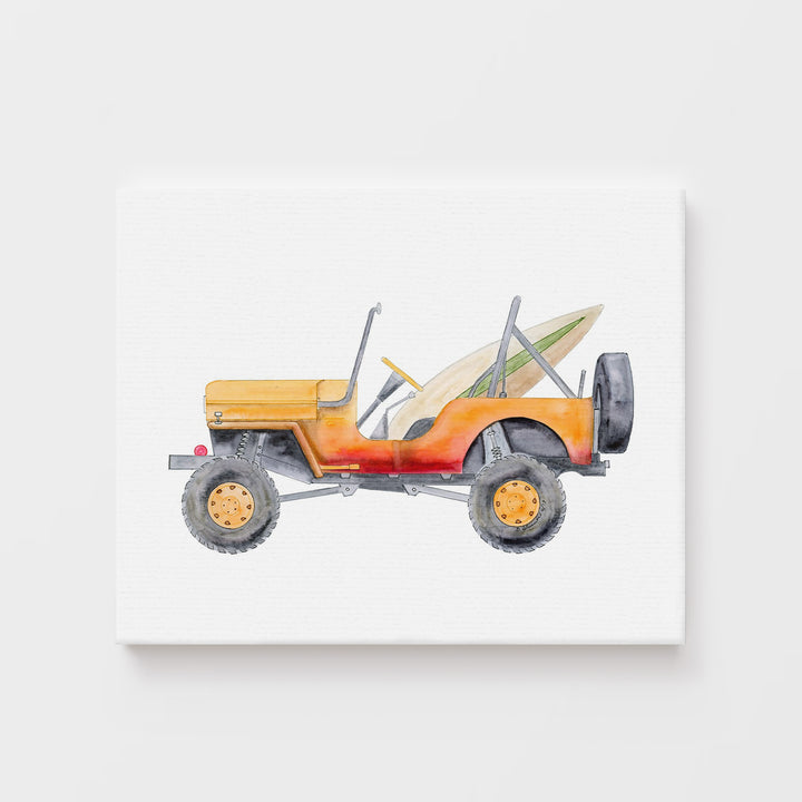 Orange Jeep Illustration - Boy's Room Decor - Tiny Toes Design