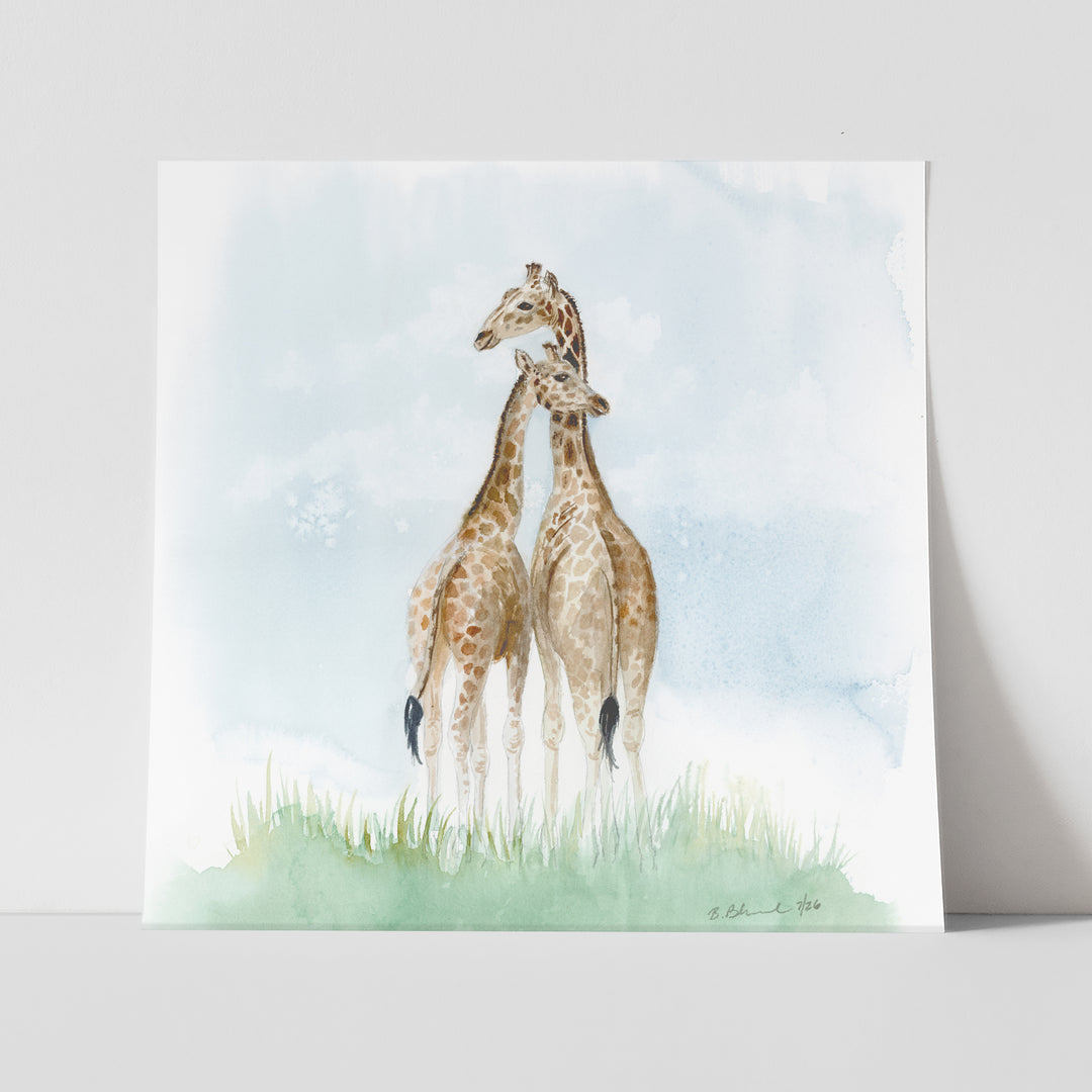 watercolor giraffe print as nursery decor
