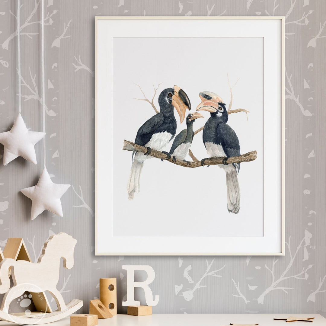 Malabar Pied Hornbill Watercolor Print