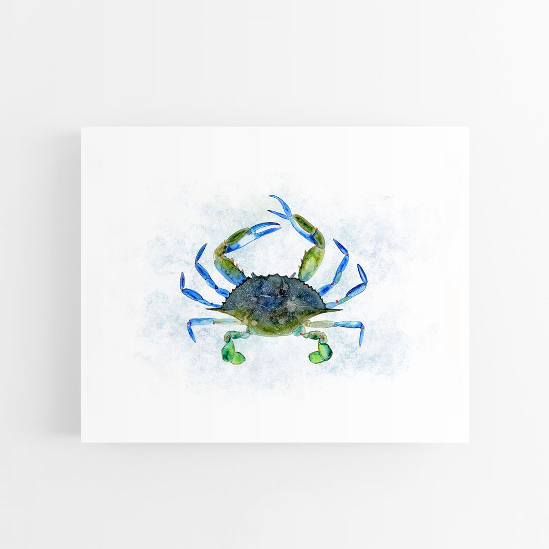 a painting of a blue crab on a white background