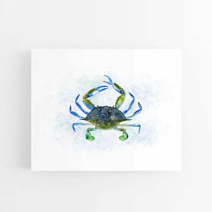 a painting of a blue crab on a white background