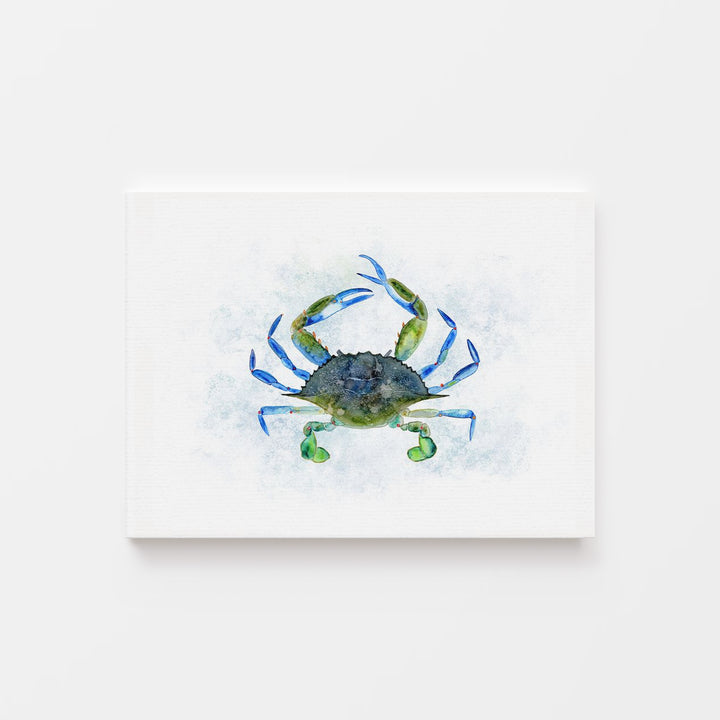 a painting of a blue crab on a white background