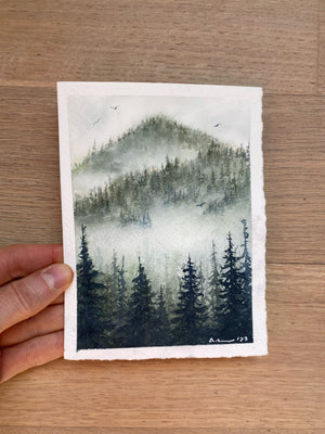 Misty Mountains with Fog Watercolor