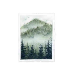 Mountains with Fog Watercolor