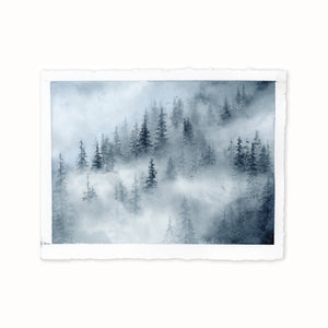 Misty Rise Watercolor of Forest on Mountain