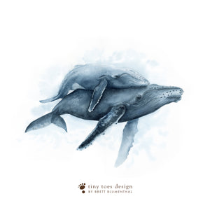 Humpback Whale Mom and Calf Art Print