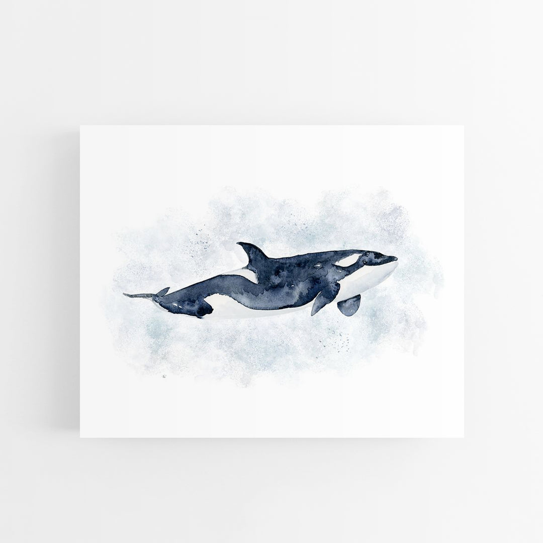 Orca Watercolor Art - Sea Life Nursery Decor - Tiny Toes Design