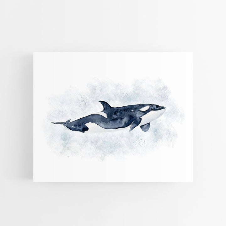 Orca Watercolor Art - Sea Life Nursery Decor - Tiny Toes Design