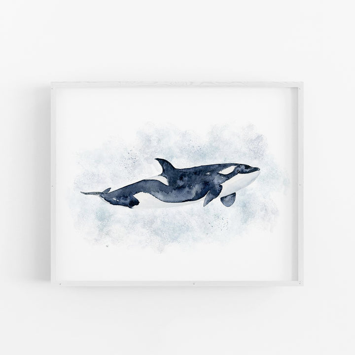 Orca Watercolor Art - Sea Life Nursery Decor - Tiny Toes Design