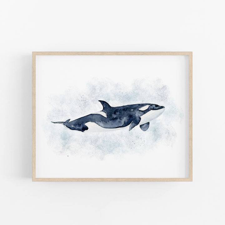 Orca Watercolor Art - Sea Life Nursery Decor - Tiny Toes Design