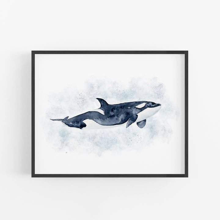 Orca Watercolor Art - Sea Life Nursery Decor - Tiny Toes Design