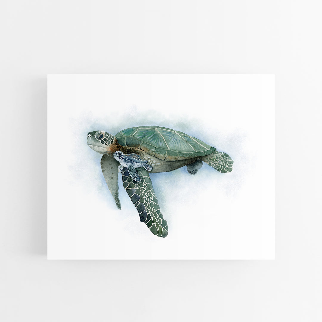 Mom and Baby Sea Turtle Watercolor Print - Tiny Toes Design