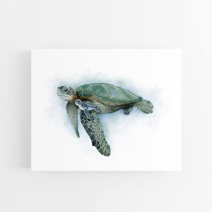 Mom and Baby Sea Turtle Watercolor Print - Tiny Toes Design