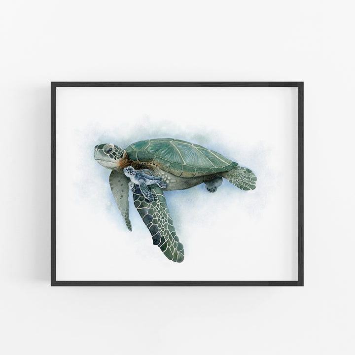 Mom and Baby Sea Turtle Watercolor Print - Tiny Toes Design