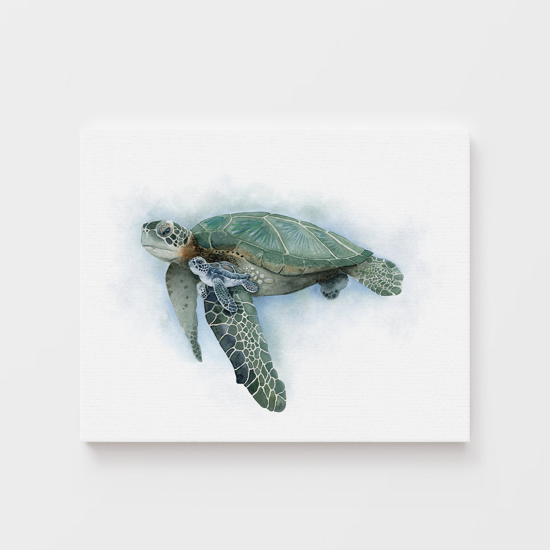Mom and Baby Sea Turtle Watercolor Print - Tiny Toes Design