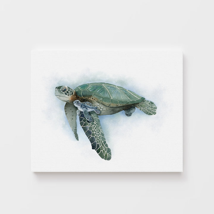 Mom and Baby Sea Turtle Watercolor Print - Tiny Toes Design
